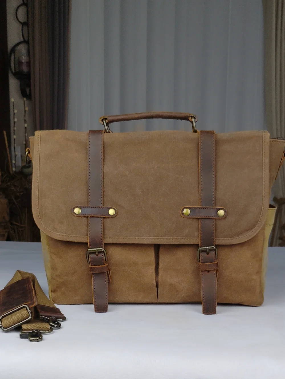 Newhey Men's Canvas And Leather Laptop Messanger Bag.